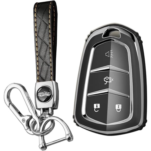 Key Fob Cover Compatible with Cadillac Escalade CTS ATS STS Keychain Case Holder Protector,A Black