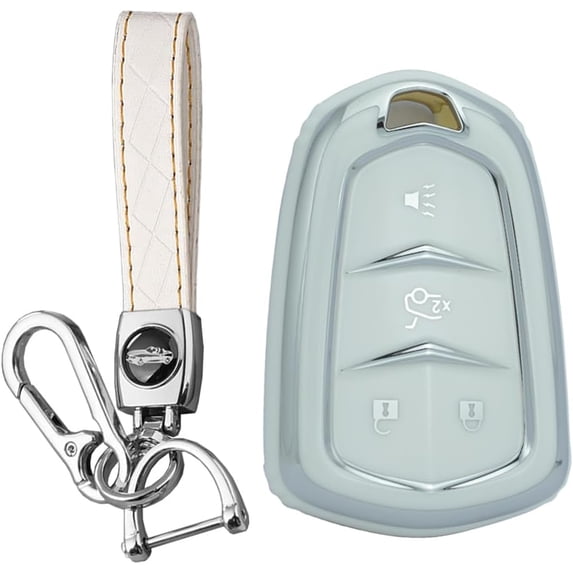 Key Fob Cover Compatible with Cadillac Escalade CTS ATS STS Keychain Case Holder Protector,A White