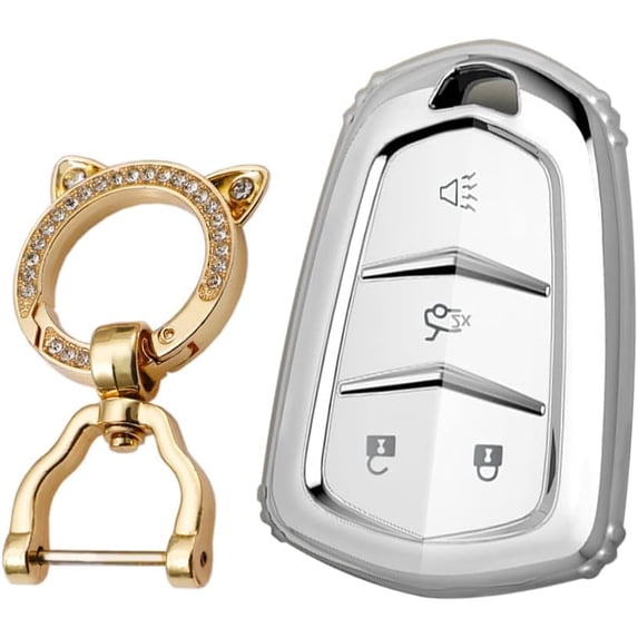 Key Fob Cover Compatible with Cadillac Escalade CTS ATS STS Keychain Case Holder Protector,B White