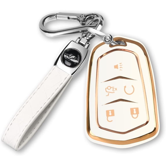 Key Fob Cover Compatible with Cadillac Escalade CTS SRX XT5 ATS STS CT6 Keychain Case Holder Protector,White
