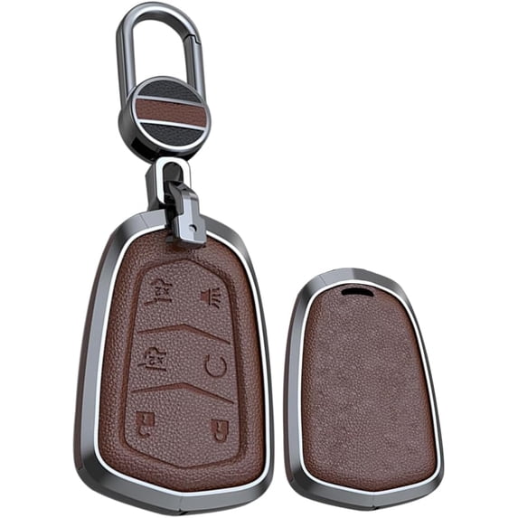 Key Fob Cover Compatible with Cadillac Escalade Escalade ESV 2015-2020 6 Button Keychain Case Holder Protector,Brown