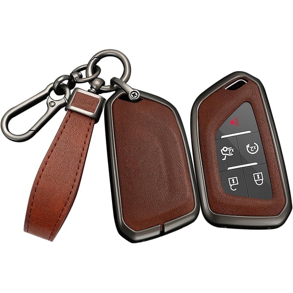 Key Fob Cover Compatible with Cadillac Lyriq Optiq Vistiq 2020-2026 Escalade CT4 CT5 CT6 CTS ATS XT4 Keychain Case Holder Protector,A-brown