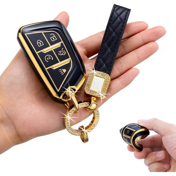 Key Fob Cover Compatible with Cadillac XT5 ATS CT5 CT6 XTS XT4 2017-2021 5 Button TPU Keychain Case Holder Protector,Black