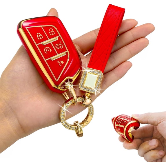 Key Fob Cover Compatible with Cadillac XT5 ATS CT5 CT6 XTS XT4 2017-2021 5 Button TPU Keychain Case Holder Protector,Red