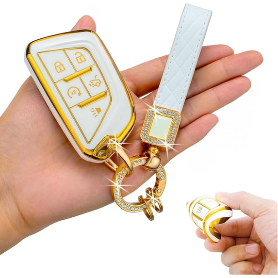 Key Fob Cover Compatible with Cadillac XT5 ATS CT5 CT6 XTS XT4 2017-2021 5 Button TPU Keychain Case Holder Protector,White