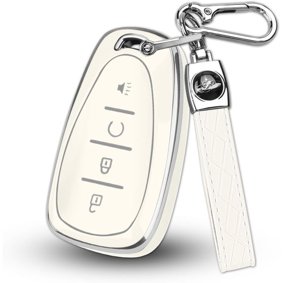 Key Fob Cover Compatible with Chevrolet Equinox Bolt Trax Sonic Blazer Trailblazer Traverse Cruze Keychain Case Holder Protector,Silver-White