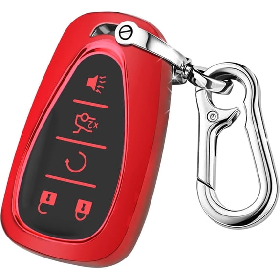 Key Fob Cover Compatible with Chevrolet Equinox Malibu Camaro Traverse Blazer Cruze Volt Bolt Sonic Trax Tahoe Keychain Case Holder Protector,Red