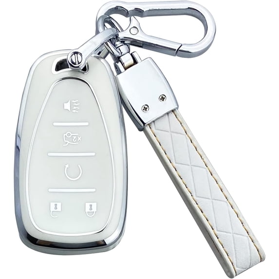 Key Fob Cover Compatible with Chevy Camaro Cruze Equinox Malibu Traverse Blazer Volt Bolt Sonic Trax Keychain Case Holder Protector,White