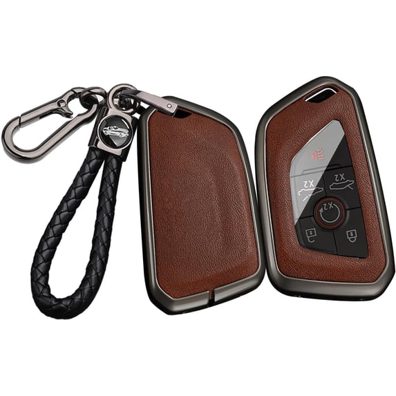 Key Fob Cover Compatible with Chevrolet Corvette C8 2020-2026 6 Button Metal Key Shell Keychain Case Holder Protector,Gunmetal-Brown