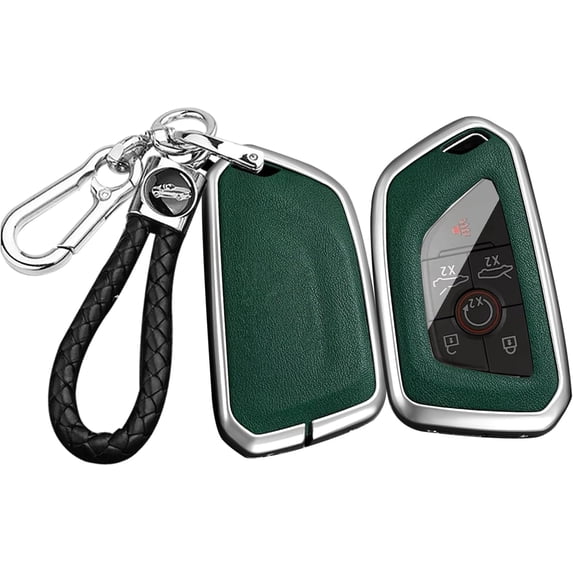 Key Fob Cover Compatible with Chevrolet Corvette C8 2020-2026 6 Button Metal Key Shell Keychain Case Holder Protector,Silver-Green