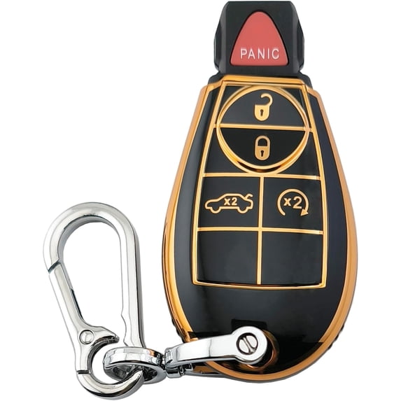 Key Fob Cover Compatible with Dodge Challenger Charger Grand Cherokee Durango Chrysler 300 2008-2014 4 Button Keychain Case Holder Protector,Black