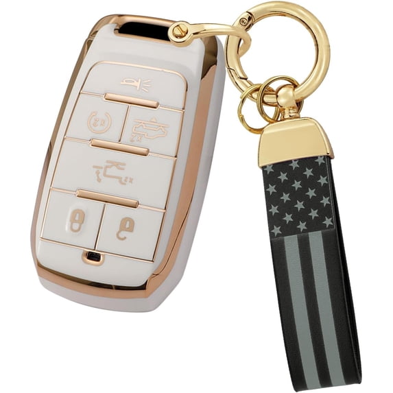 Key Fob Cover Compatible with Dodge RAM 1500 2500 TRX Challenger Charger Durango Hornet 2021-2026 Keychain Case Holder Protector,A White