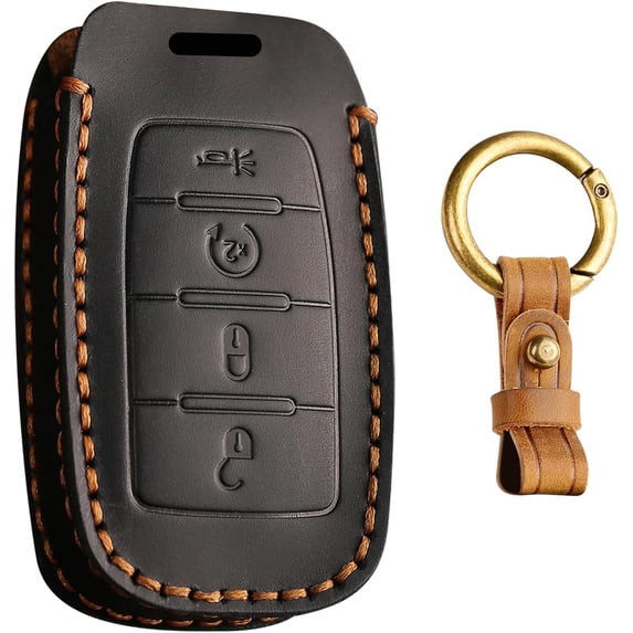 Key Fob Cover Compatible with Dodge Ram 1500 2500 3500 4500 5500 2021-2026 5 Button Leather Keychain Case Holder Protector,4 Buttons Black
