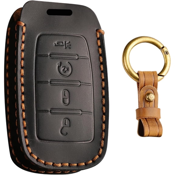 Key Fob Cover Compatible with Dodge Ram 1500 2500 3500 4500 5500 2021-2026 5 Button Leather Keychain Case Holder Protector,4 Buttons Black