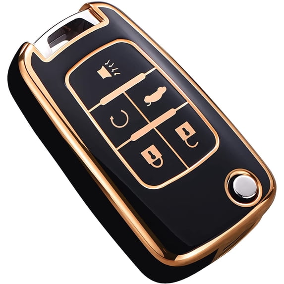 Key Fob Cover Compatible with Fit for Chevy Equinox Camaro Cruze Malibu Sonic Buick Terrain Keychain Case Holder Protector,5 Buttons Black