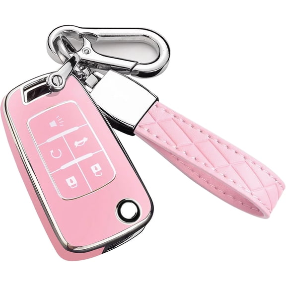 Key Fob Cover Compatible with Fit for Chevy Equinox Camaro Cruze Malibu Sonic Buick Terrain Keychain Case Holder Protector,Pink,5-Buttons
