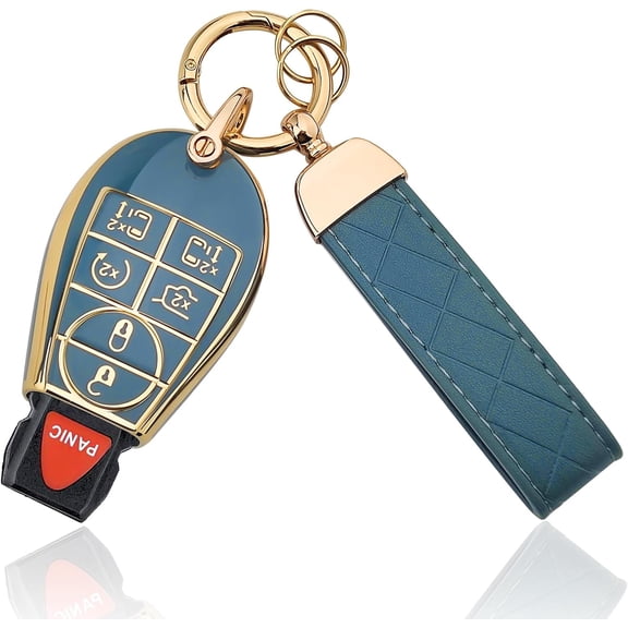 Key Fob Cover Compatible with Fit for Dodge Ram Jeep Chrysler Keychain Case Holder Protector,Blue,  Keychain,6 Button
