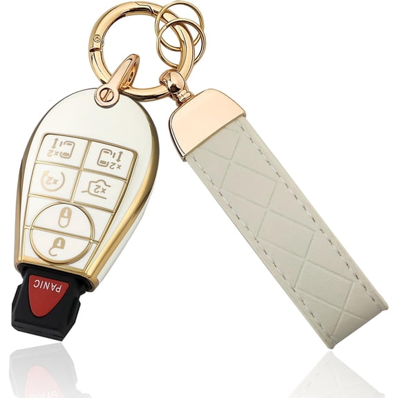 Key Fob Cover Compatible with Fit for Dodge Ram Jeep Chrysler Keychain Case Holder Protector,White, Keychain,6 Button