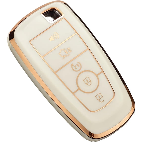 Key Fob Cover Compatible with Fit for Ford Explorer Bronco Escape Edge Expedition Mustang F150 Lincoln Keychain Case Holder Protector,Ivory