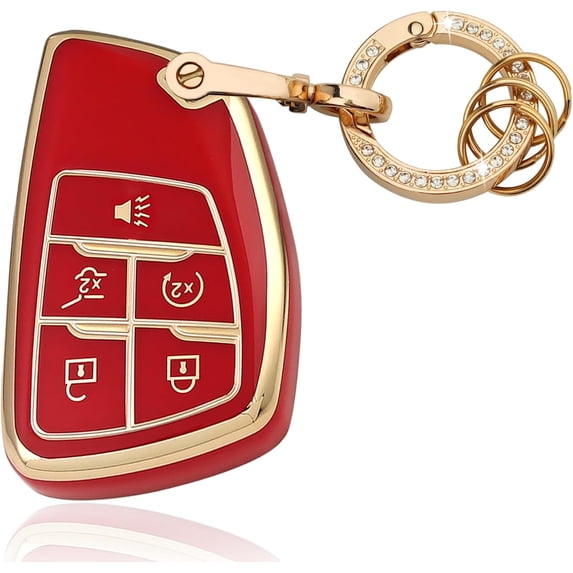 Key Fob Cover Compatible with Fit for GMC Yukon Denali Sierra Chevy Silverado Suburban Tahoe Buick Keychain Case Holder Protector,Red, Keyring