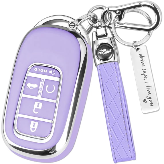 Key Fob Cover Compatible with Fit for Honda Accord Civic CR-V HR-V Pilot Passport Ridgeline Keychain Case Holder Protector,Silver-purple