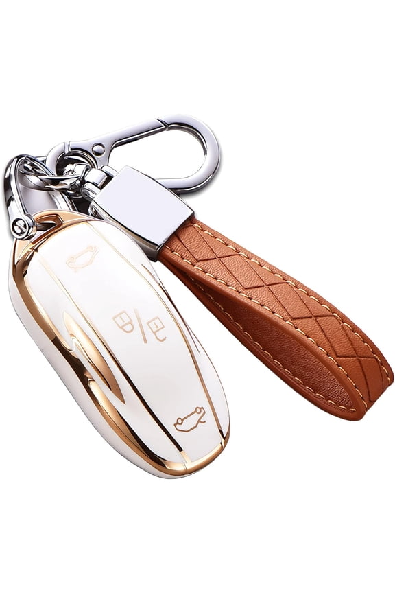 Key Fob Cover Compatible with Fit for Tesla Model X Keychain Case Holder Protector,Ivory,Size B-model 3/Y