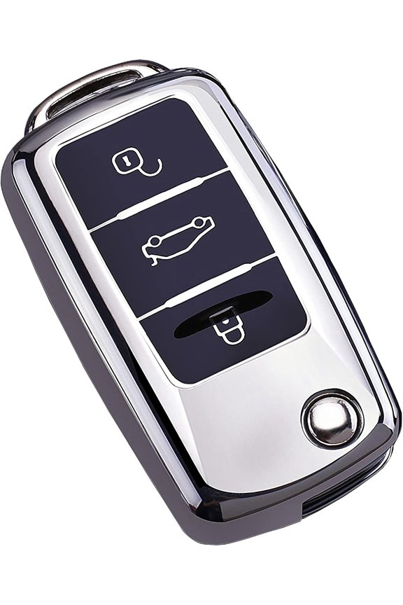 Key Fob Cover Compatible with Fit for VW Jetta Golf Polo MK6 Passat Tiguan Beetle Keychain Case Holder Protector,silver