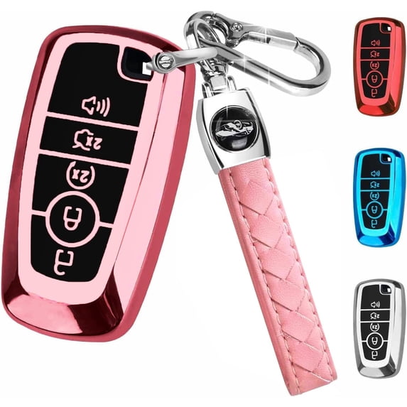 Key Fob Cover Compatible with Ford Explorer Fusion Escape Edge Expedition Mustang F150 F250 F350 F450 F550 Bronco Keychain Case Holder Protector,Pink
