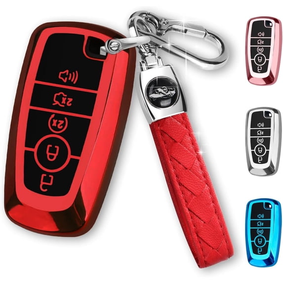 Key Fob Cover Compatible with Ford Explorer Fusion Escape Edge Expedition Mustang F150 F250 F350 F450 F550 Bronco Keychain Case Holder Protector,Red