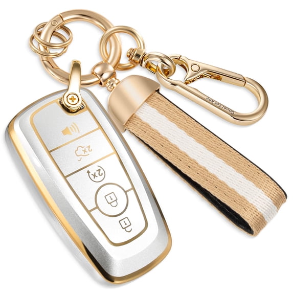 Key Fob Cover Compatible with Ford Fusion Bronco F-150 F-250 F-350 F-450 F-550 Ranger Figo Keychain Case Holder Protector,Gold-Blue