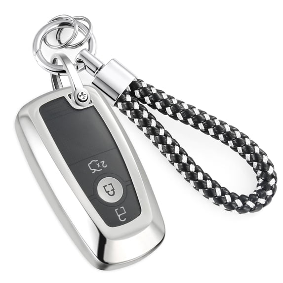 Key Fob Cover Compatible with Ford Fusion Bronco F-150 F-250 F-350 F-450 F-550 Ranger Figo Keychain Case Holder Protector,Silver-Purple