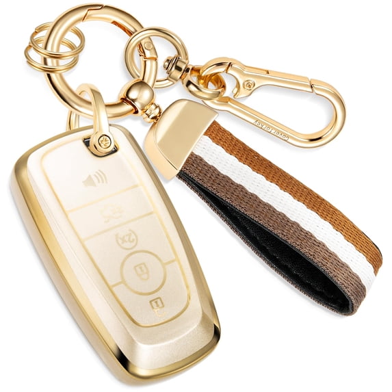 Key Fob Cover Compatible with Ford Fusion Bronco F-150 F-250 F-350 F-450 F-550 Ranger Figo Keychain Case Holder Protector,silver-black