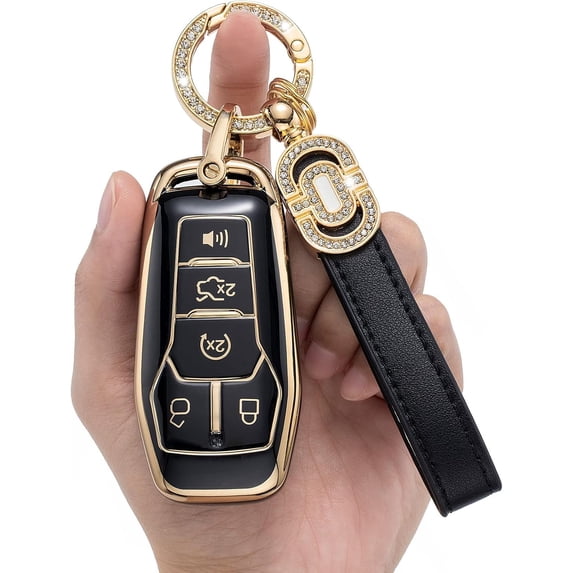 Key Fob Cover Compatible with Ford Fusion Mustang F-150 Explorer 2013-2017 5 Button TPU Keychain Case Holder Protector,Model-b(black)