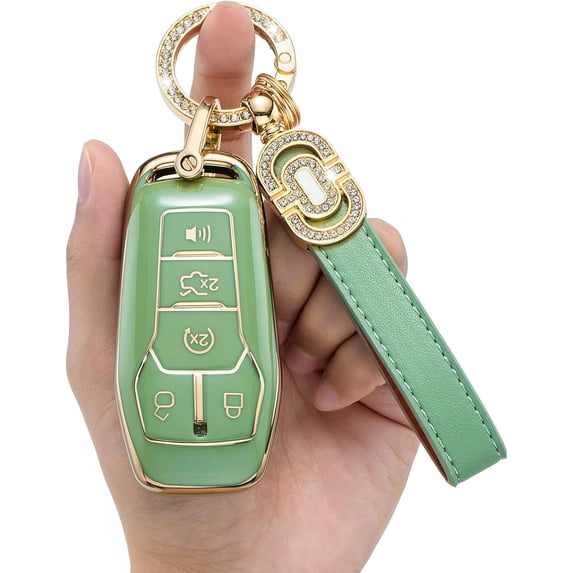 Key Fob Cover Compatible with Ford Fusion Mustang F-150 Explorer 2013-2017 5 Button TPU Keychain Case Holder Protector,Model-b(green)