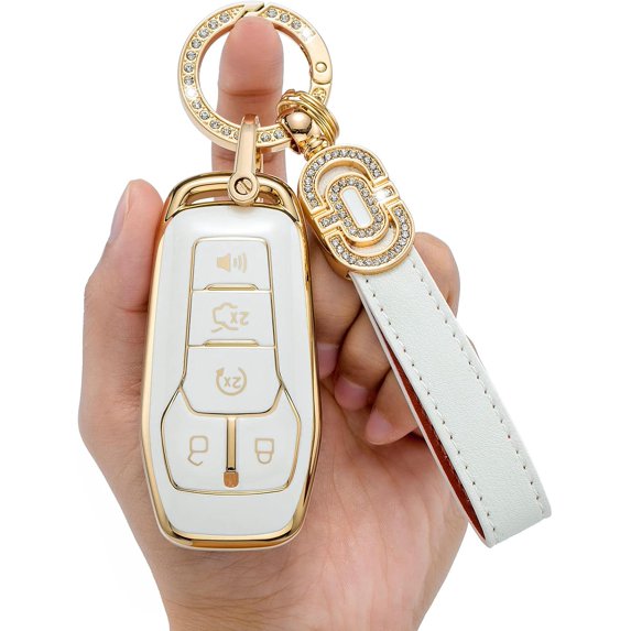 Key Fob Cover Compatible with Ford Fusion Mustang F-150 Explorer 2013-2017 5 Button TPU Keychain Case Holder Protector,Model-b(white)
