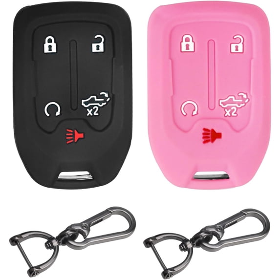 Key Fob Cover Compatible with GMC Sierra 1500 2500HD 3500HD Chevrolet Silverado 2021-2025 Keychain Case Holder Protector,Black/Pink