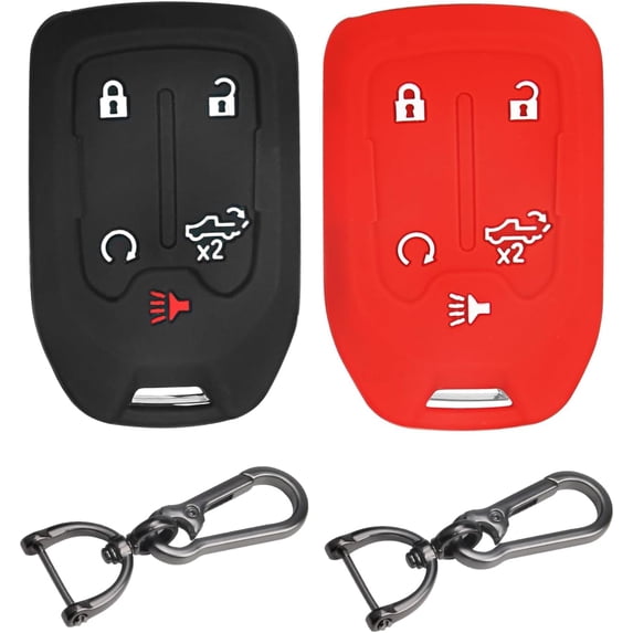 Key Fob Cover Compatible with GMC Sierra 1500 2500HD 3500HD Chevrolet Silverado 2021-2025 Keychain Case Holder Protector,Black/Red