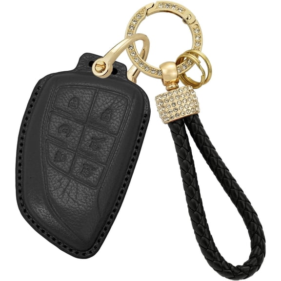 Key Fob Cover Compatible with GMC Sierra 1500 Hummer EV Yukon Canyon Acadia Terrain 2024-2026 Leather Keychain Case Holder Protector,Black