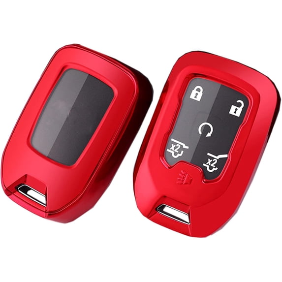 Key Fob Cover Compatible with GMC Sierra Acadia Terrain Yukon Chevy Silverado Suburban Tahoe 2018-2024 4 Button Keychain Case Holder Protector,Red