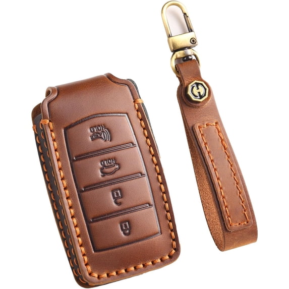Key Fob Cover Compatible with Genesis G70 G80 G90 2017-2022 4 Button Keychain Case Holder Protector,4 Button-brown