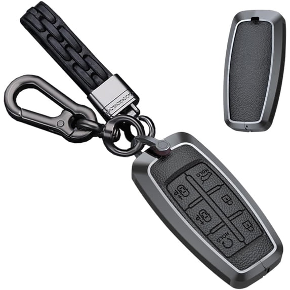 Key Fob Cover Compatible with Genesis G70 G80 G90 GV70 GV80 GV90 2017-2020 4 Button Keychain Case Holder Protector,A Leather-keychain-black