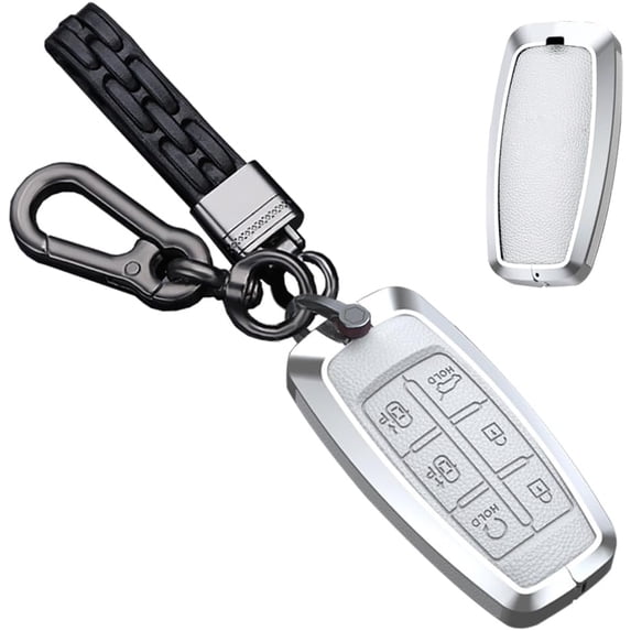 Key Fob Cover Compatible with Genesis G70 G80 G90 GV70 GV80 GV90 2017-2020 4 Button Keychain Case Holder Protector,A Leather-keychain-white