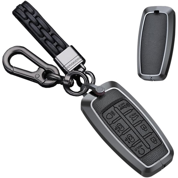 Key Fob Cover Compatible with Genesis G80 GV80 GV70 G90 8 Button Keychain Case Holder Protector,A Leather-keychain-black