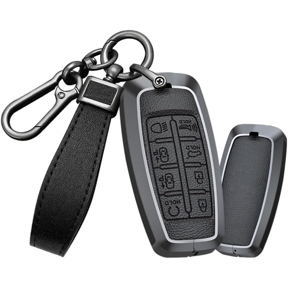 Key Fob Cover Compatible with Genesis G80 GV80 GV70 G90 8 Button Keychain Case Holder Protector,B Leather-keychain-black