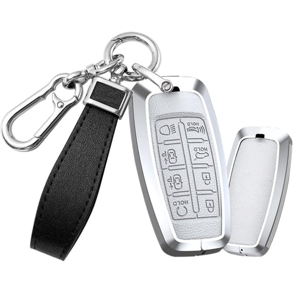 Key Fob Cover Compatible with Genesis G80 GV80 GV70 G90 8 Button Keychain Case Holder Protector,B Leather-keychain-white