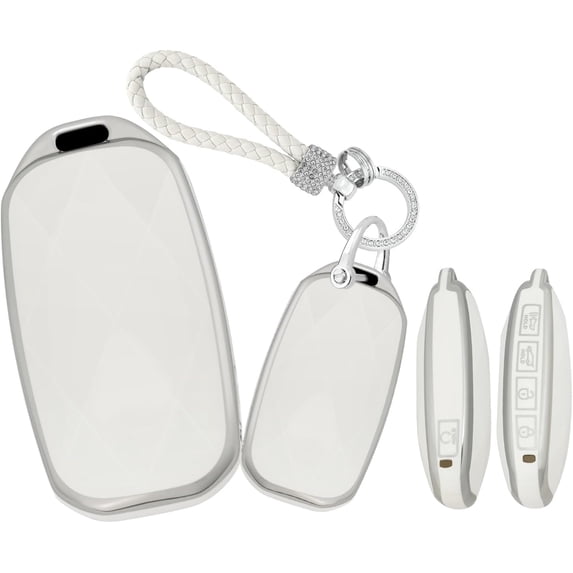 Key Fob Cover Compatible with Genesis GV60 GV80 G70 G90 2022-2025 5 Button Keychain Case Holder Protector,Long Keychain-white
