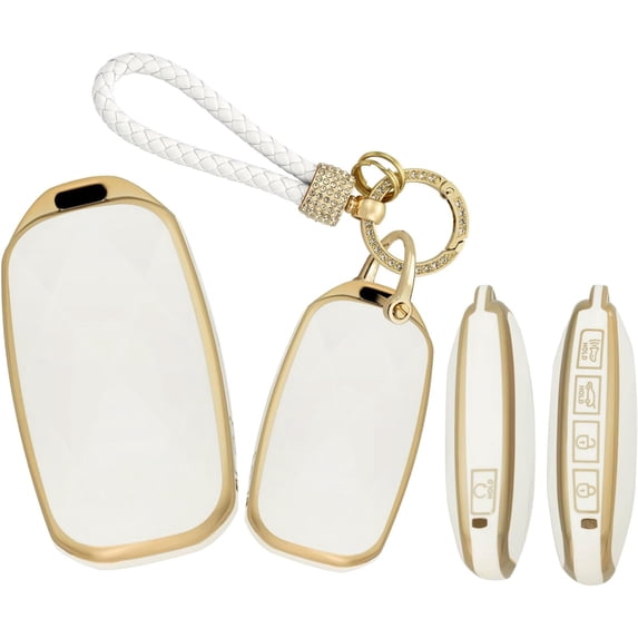 Key Fob Cover Compatible with Genesis GV60 GV80 G70 G90 2022-2025 5 Button Keychain Case Holder Protector,Long Keychain-white