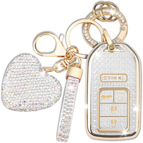 Key Fob Cover Compatible with Honda Accord Civic CR-V Pilot Passport Insight EX EX-L Odyssey 2016-2022 Keychain Case Holder Protector,Gold/White