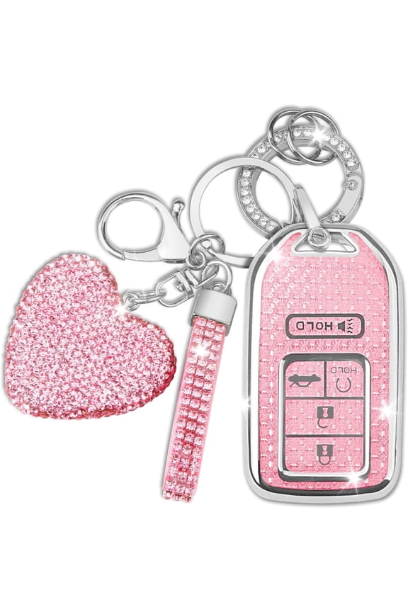 Key Fob Cover Compatible with Honda Accord Civic CR-V Pilot Passport Insight EX EX-L Odyssey 2016-2022 Keychain Case Holder Protector,Silver/Pink