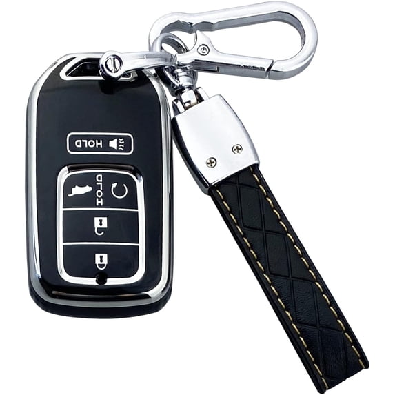 Key Fob Cover Compatible with Honda Accord Civic CRV HRV CRZ Fit Odyssey Passport Pilot Keychain Case Holder Protector,Black